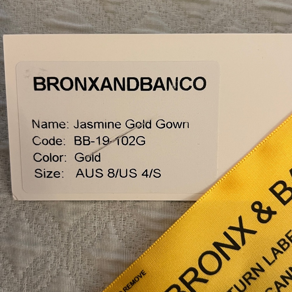 Bronx and Banco Gold Floral Appliqué A-Line Gown Jasmine gold long - Picture 9 of 15